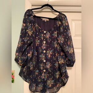 XL Tunic navy blue floral blouse